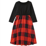 Family Matching Mommy and Me Long-sleeve Plaid Stitching Dress