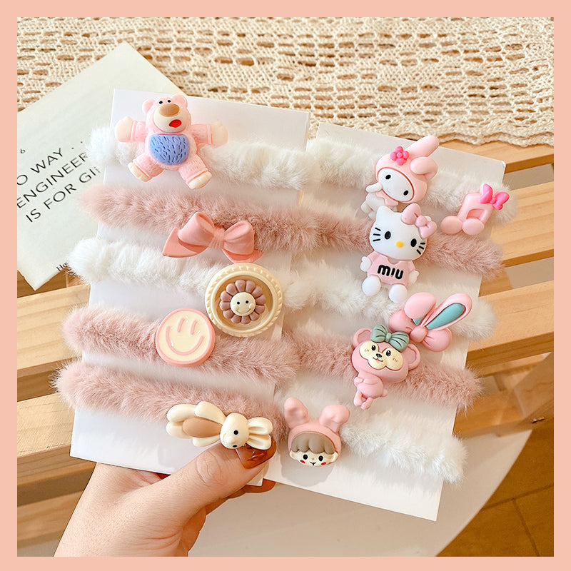 Cute Soft Faux Rubber Baby Girls Lovely Cartoon Flower Bow Hair Bands 5 Packs