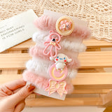 Cute Soft Faux Rubber Baby Girls Lovely Cartoon Flower Bow Hair Bands 5 Packs