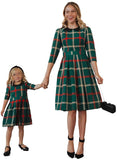 Family Matching Mommy And Me Half Sleeve Plaid Dresses