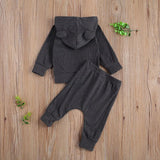 Baby Boy Solid Color Set Long Sleeve Drawstring Suits 2 Pcs