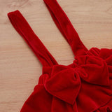 Baby Girls Solid Color Knitted Top Red Bow Sets 3 Pcs