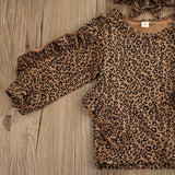 Toddler Baby Girl Leopard Ruffle Long Sleeve 3 Pcs Sets