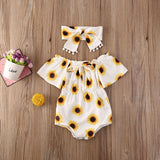 Baby Girl Off Shoulder Sunflower  Short Sleeve Romper 2 Pcs Set