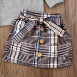 Toddler Baby Girls Long Sleeve Ruffle Plaid Set 2 Pcs Suits