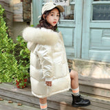 Kids Girls Cotton-padded Jacke Winte Warm Coat Fur Hooed Snowsuit