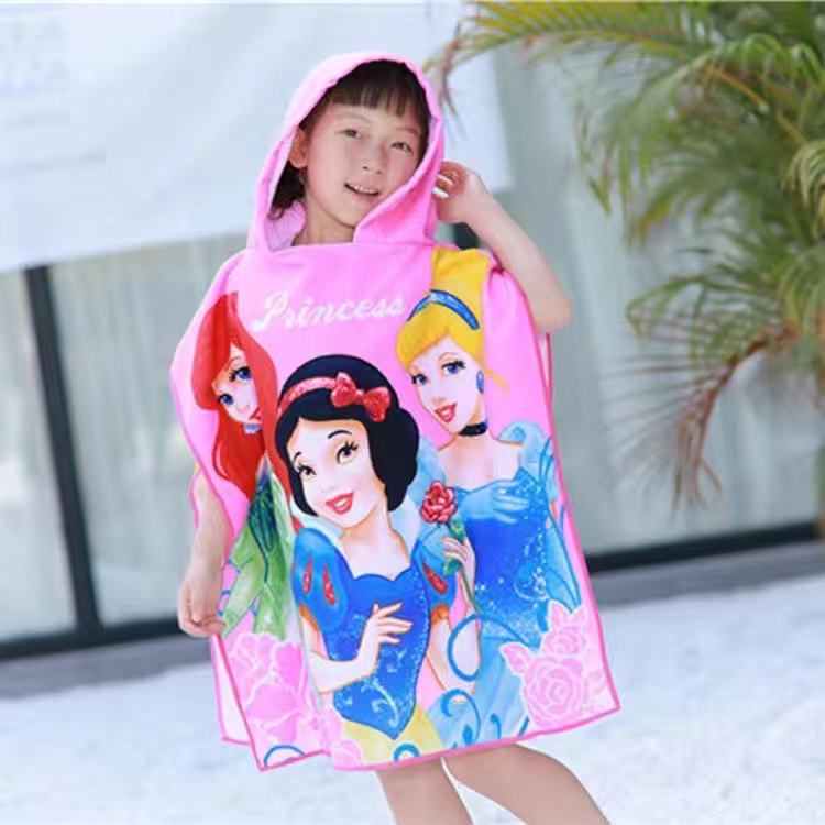 Kid Baby Cartoon Mermaid Hooded Bath Towels Cloak Quick Dry Absorbent Pajamas
