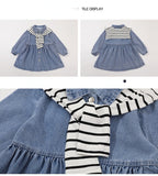 Kid Baby Girls Denim Shoulder Lapel Spring Casual Dresses