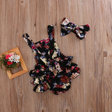 Baby Girls Flower Print Ruffles Romper Sleeveless 2 Pcs