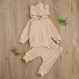 Baby Boy Solid Color Set Long Sleeve Drawstring Suits 2 Pcs