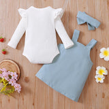 Baby Girl Long Sleeve RuffleF Suspender 3 Pcs Suits