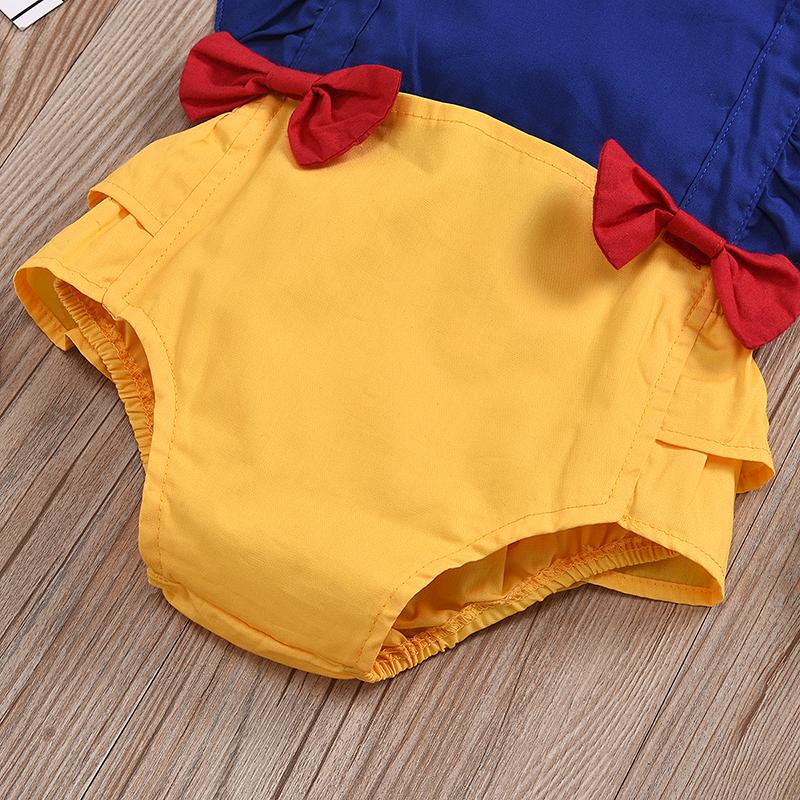 Baby Girl Fly Sleeve Patchwork Bowknot Ruffled Backless Romper 2 Pcs Sets