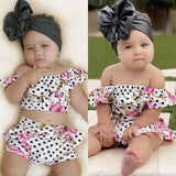 Baby Girl Flower Print Polka Dot Off Shoulder Tops Shorts 2pcs Sets