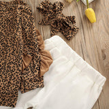 Toddler Baby Girl Leopard Ruffle Long Sleeve 3 Pcs Sets