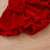 Baby Girls Solid Color Knitted Top Red Bow Sets 3 Pcs