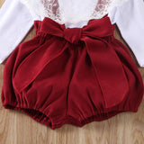 Baby Girl Outfit Long Sleeve Lace Ruffle Collar Suspender 2 Pcs Sets