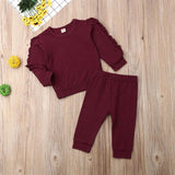 Baby Girl Solid Ruffle Long Sleeve Sets 2 Pcs Suits