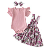 Baby Girl Ruffle Short Sleeve Floral 3 Pcs Sets