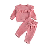 Baby Girls Velvet Round Neck Ruffle Trim Bowknot 2 Pcs Set