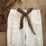 Toddler Baby Girl Leopard Ruffle Long Sleeve 3 Pcs Sets