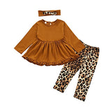 Toddler Baby Girl Long Sleeve Ruffle Leopard Suits 3 Pcs Sets