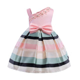 Kid Girl Pearl Single Temperament Stripe Dress