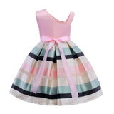 Kid Girl Pearl Single Temperament Stripe Dress