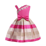 Kid Girl Pearl Single Temperament Stripe Dress