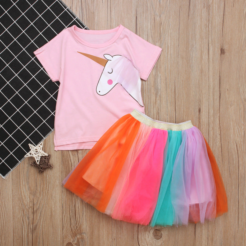 Kid Baby Girls Short Sleeved Unicorn Summer 2 Pcs Sets