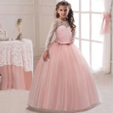 Kid Girls Long Sleeve Lace Princess Flower Pompous Dress