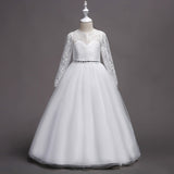 Kid Girl Long Sleeve Poncho Bud Ribbon Diamond Wedding Dress