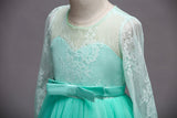 Kid Girls Long Sleeve Lace Princess Flower Pompous Dress