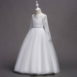 Kid Girl Long Sleeve Poncho Bud Ribbon Diamond Wedding Dress