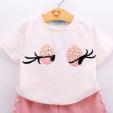 Kid Baby Girl Suit Cartoon Short Sleeve Shorts 2 Pcs Sets