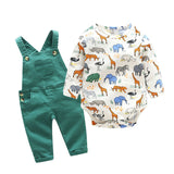 Cartoon Animal Printed Khaki Suit Baby Boy Set 2 Pcs Suits