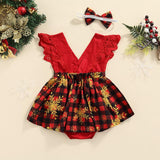Baby Girl Christmas Lace Sleeveless V-Neck Romper Dress
