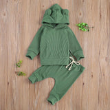 Baby Boy Solid Color Set Long Sleeve Drawstring Suits 2 Pcs