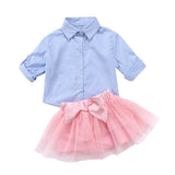 Kid Baby Gilrs Stripe Long Sleeve Lace 2Pcs Outfit Sets