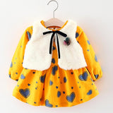 Baby Girl Floral Long Sleeve Flannelette Lining Thicken Dress 2 Pcs Sets