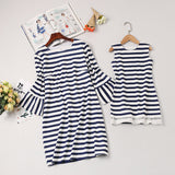 Family Matching Mother Daughter  Lace Skirt Stripe Dress