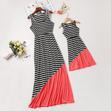 Family Matching Mother-daughter Spring/summer Stripe Stitching Dresses