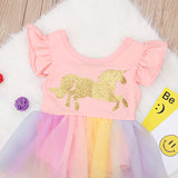 Baby Girl Sleeveless Unicorn Colorful Gauze Dress