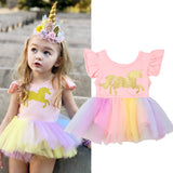 Baby Girl Sleeveless Unicorn Colorful Gauze Dress