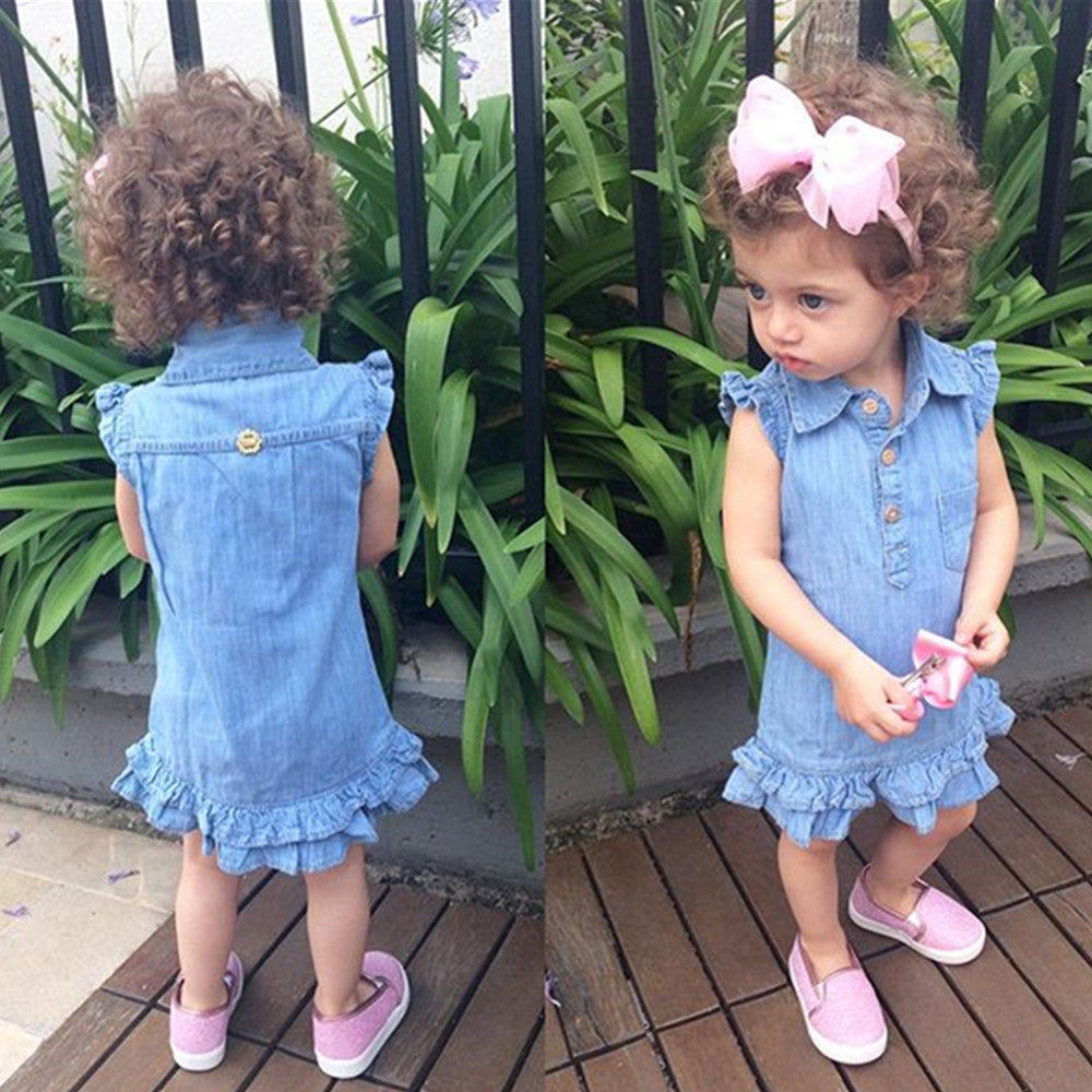 Kid Baby Girl Small Fly Sleeve Vest Summer Denim Dresses
