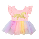 Baby Girl Sleeveless Unicorn Colorful Gauze Dress