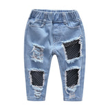 Kid Baby Girls Summer Cotton Ripped Jeans 2 Pcs Set
