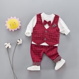 Kid Boy Plaid Gentleman Cute 3 Pcs