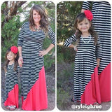 Family Matching Parent-child Mother-daughter Striped Long-sleeve Patchwork Dress