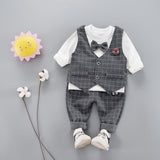 Kid Boy Plaid Gentleman Cute 3 Pcs