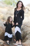 Family Matching Mother Child Long Sleeve Patchwork Dresses